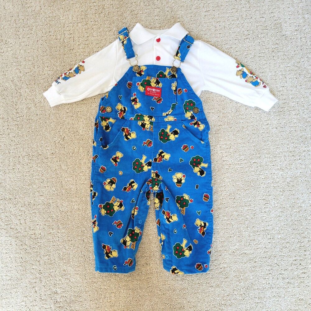 Vintage OshKosh Corduroy Overalls 18M Baby Vestbak Rare Set Retro 90s Y2K Bear